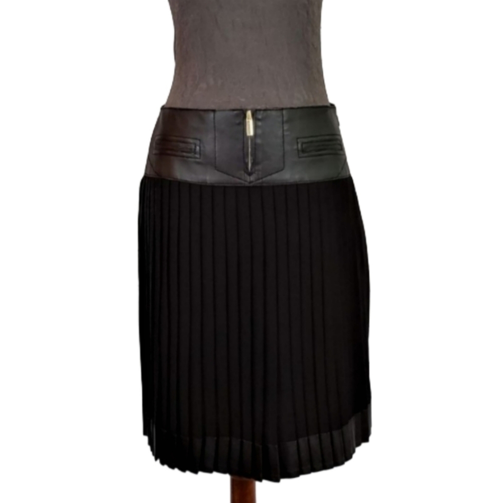 NWOT PER SE Wool Skirt With Wide Leather Waistband, Size 4